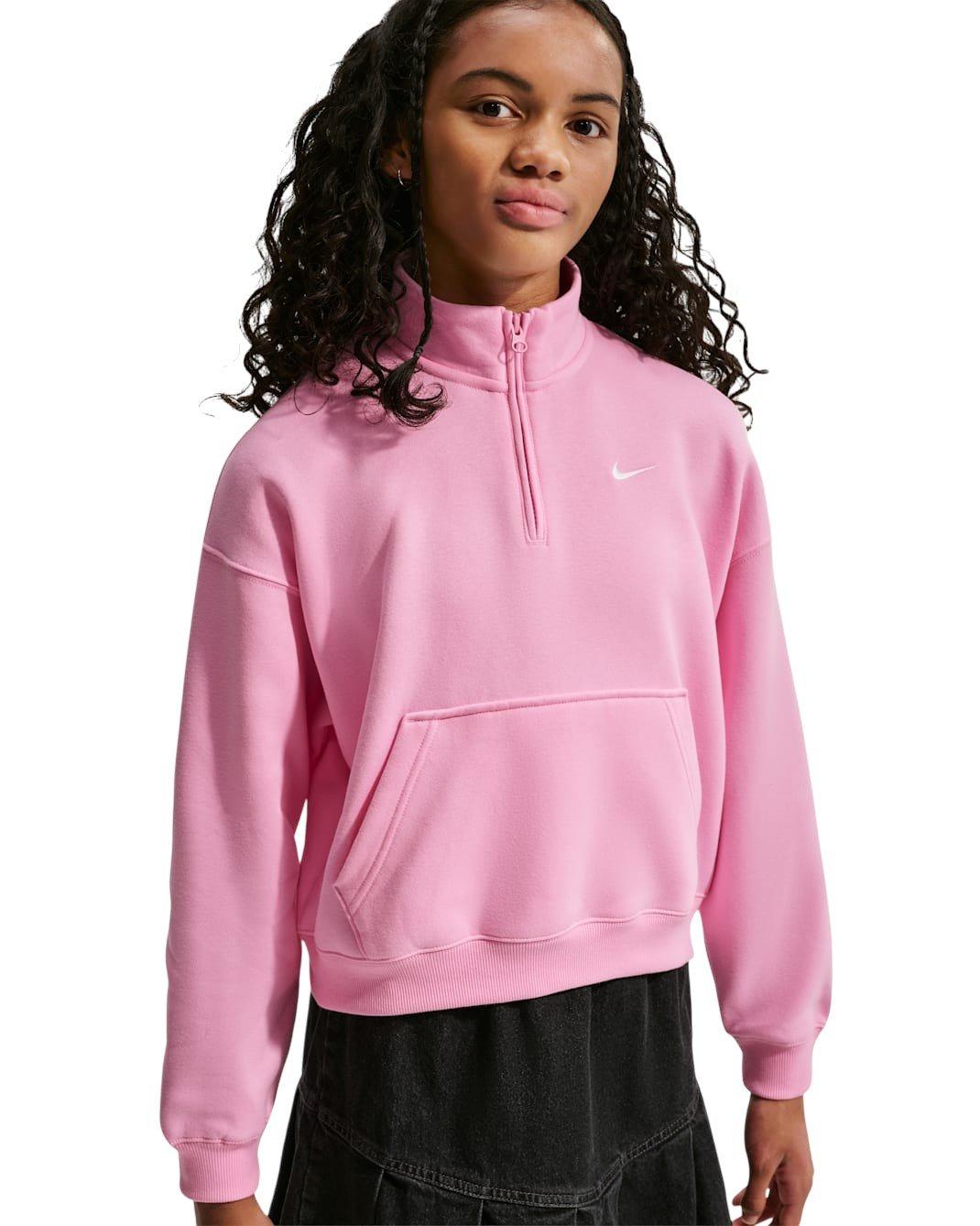 Nike Big Girls' Sportswear Studio Fleece Oversized 1/4 Zip - Pink - PINK